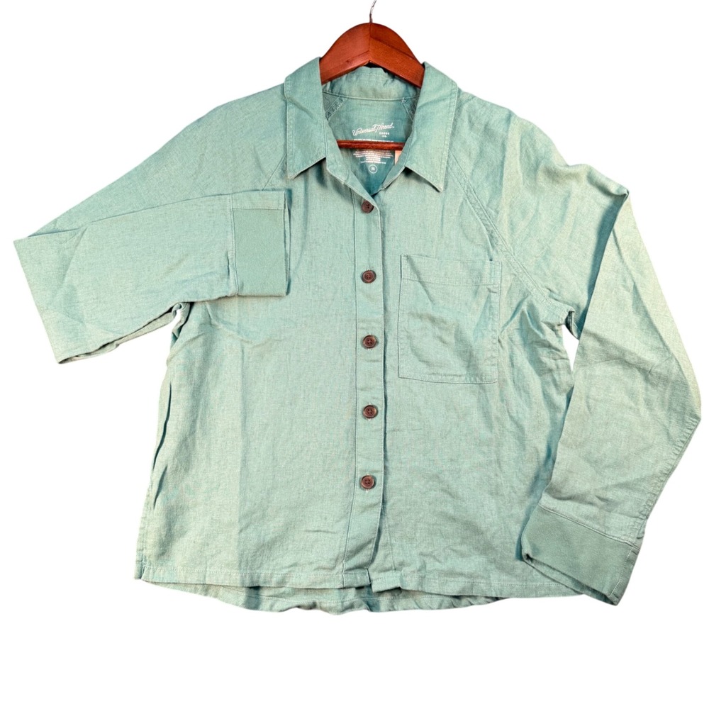 Universal Thread Womens XS Linen Rayon Button Down Shirt Green Long Sleeve NEW